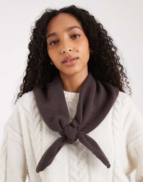 Glamorous knitted triangle scarf in chocolate brown - view 1