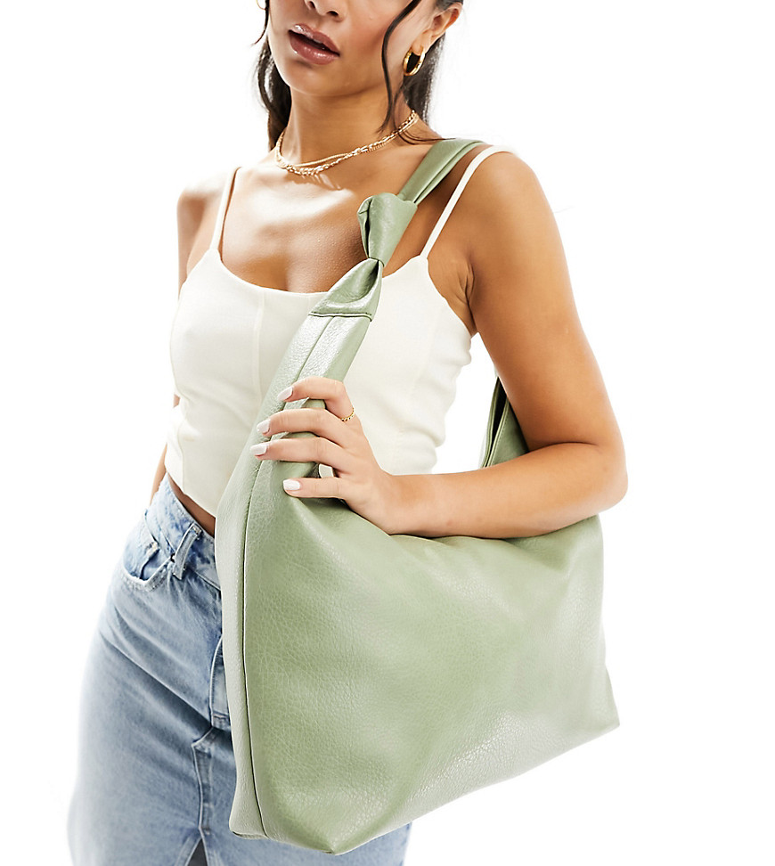 knotted strap PU tote bag in sage green