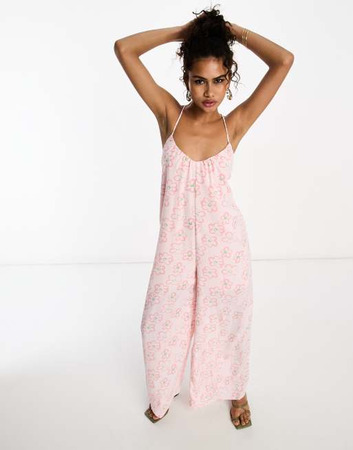 Pink best sale floral jumpsuit