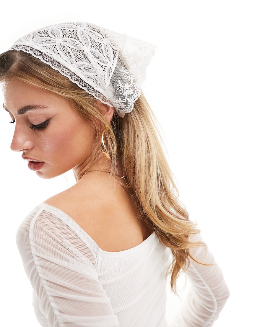 Glamorous lace head scarf in white