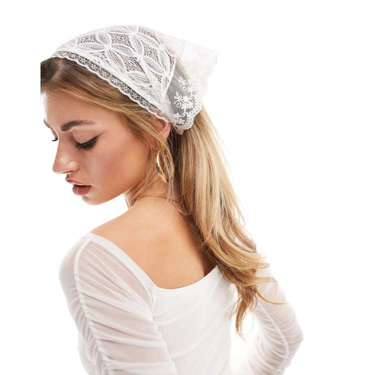 Lace White Hair Scarf Glamorous Lace Head Scarf In White