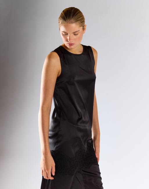 Glamorous Lace hem mini dress in black satin, 2 of 4