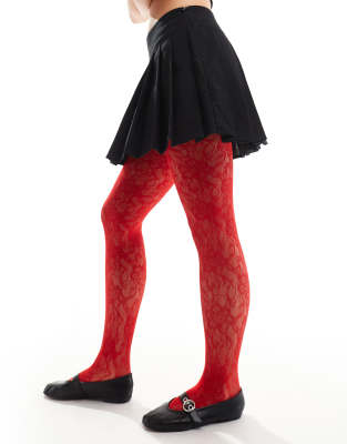 Glamorous Lace Tights In Red