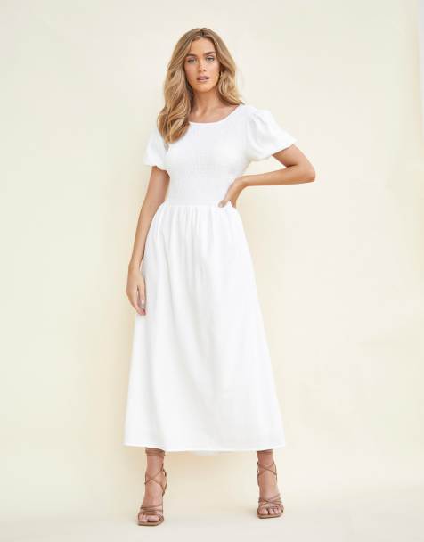 Glamorous Lace up back midi dress in off white - view 1