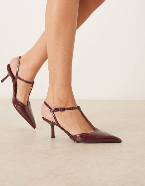 Glamorous – Lakierowane bordowe buty na obcasie z noskami w szpic i paskiem za piętą - view 1