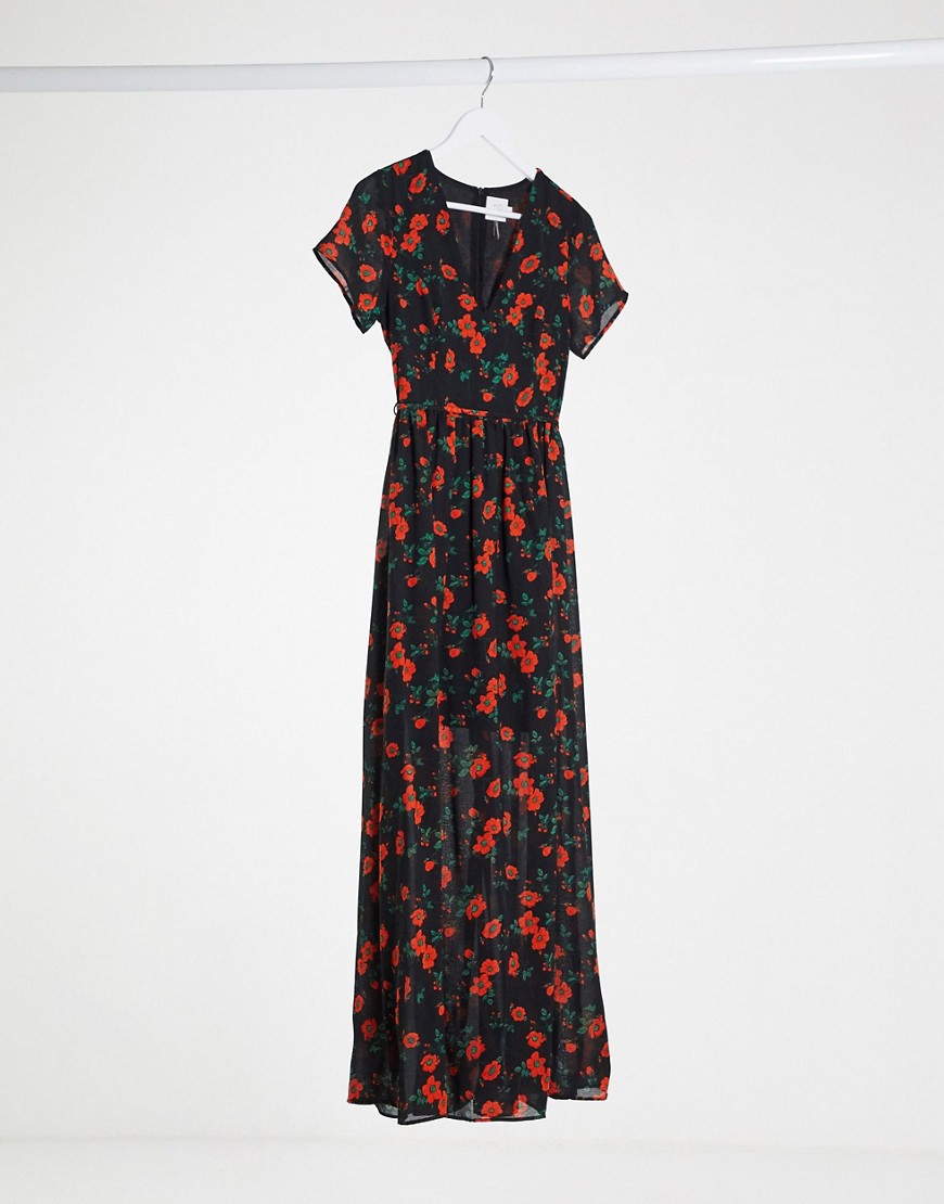 Glamorous - Lange diepuitgesneden jurk met bloemenprint-Multi