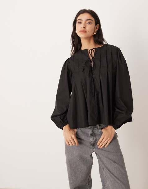 Glamorous - Langærmet sort bluse med bindefront - view 1