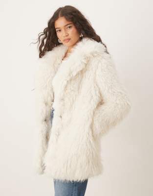 Glamorous Lapel Collar Faux Fur Coat In White