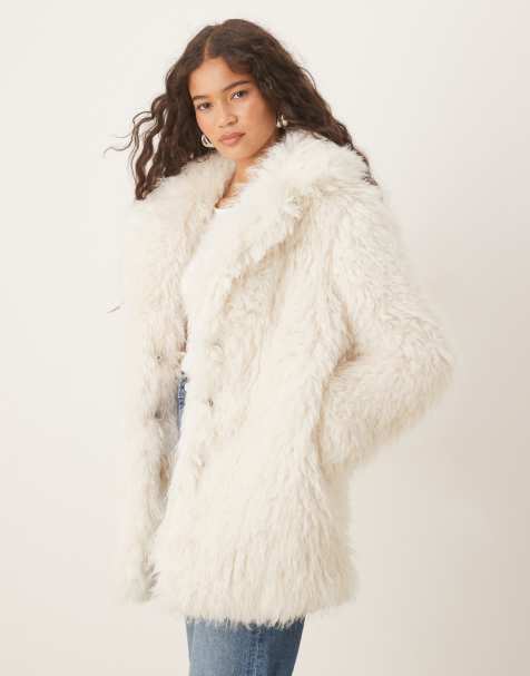 Glamorous Lapel Collar Faux Fur Coat in cream - view 1