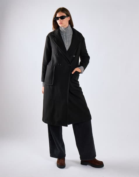 Glamorous Lapel collar midi coat in black - view 1