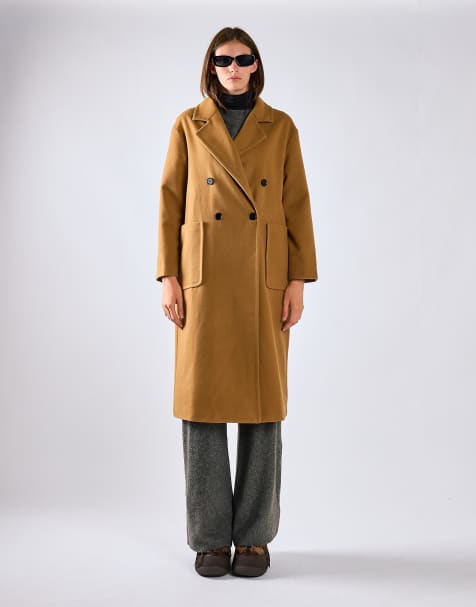 Glamorous Lapel collar midi coat in camel - view 1