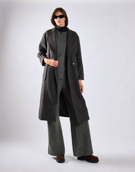 Glamorous Lapel collar midi coat in charcoal - view 1