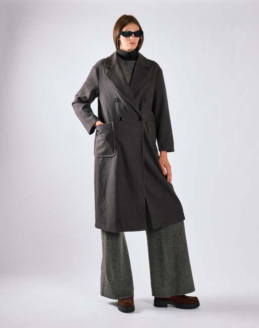 Glamorous Lapel collar midi coat in charcoal, 3 of 4