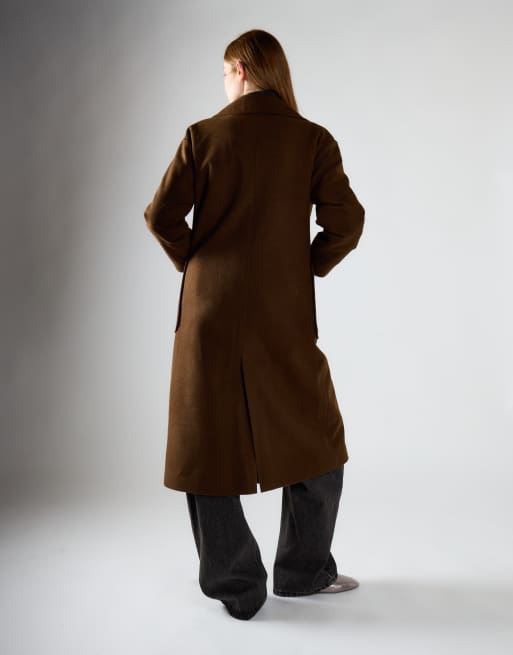 Glamorous Lapel collar midi coat in chocolate brown, 2 of 4