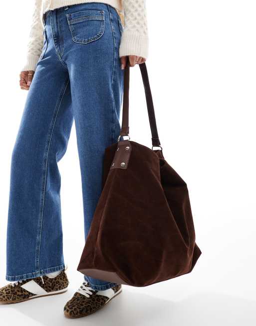 Brown Tote Bag Modavo Bag, Modavo Suede Tote Bag,Women's Large Brown Suede Top-Handle Work Handbag,Fall Parisian Stroll Bag (Brown, Small Dark Brown Suede Bag