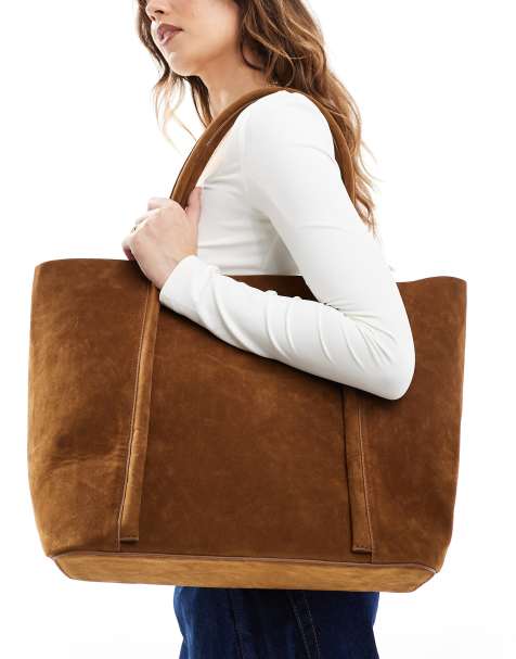Glamorous large faux suede tote bag in tan - view 1
