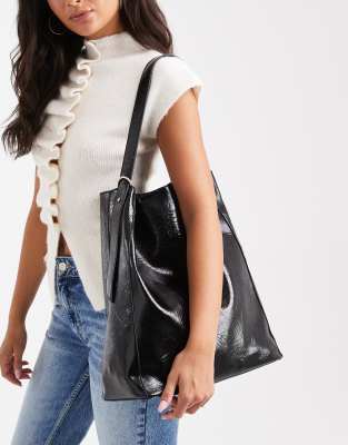 Glamorous Glamorous large slouch shoulder bag in high shine black