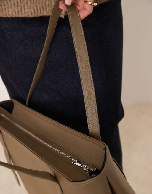 Glamorous large tote bag in dark khaki green, 3 of 4