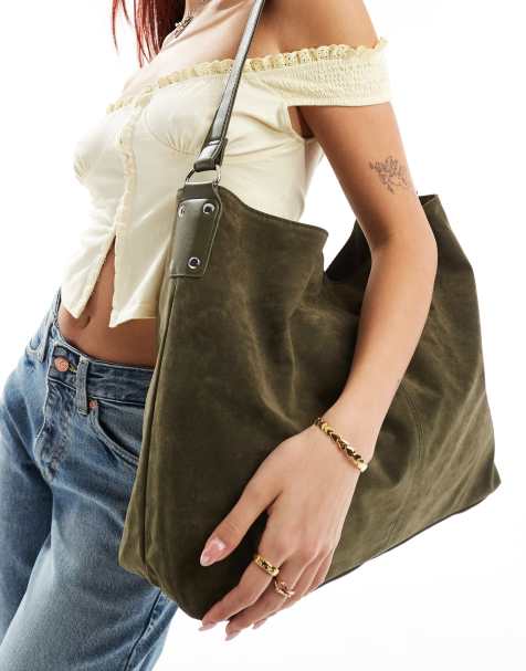 Glamorous large tote bag in washed khaki - view 1