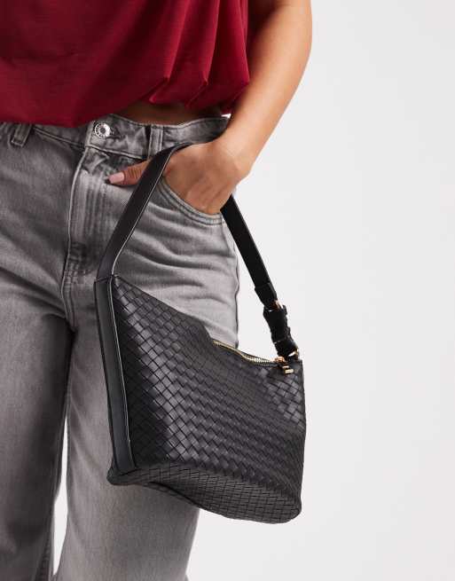 Glamorous large woven shoulder bag in black, 4 of 4