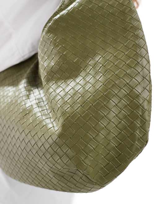Glamorous large woven shoulder bag in dark green, 3 of 4