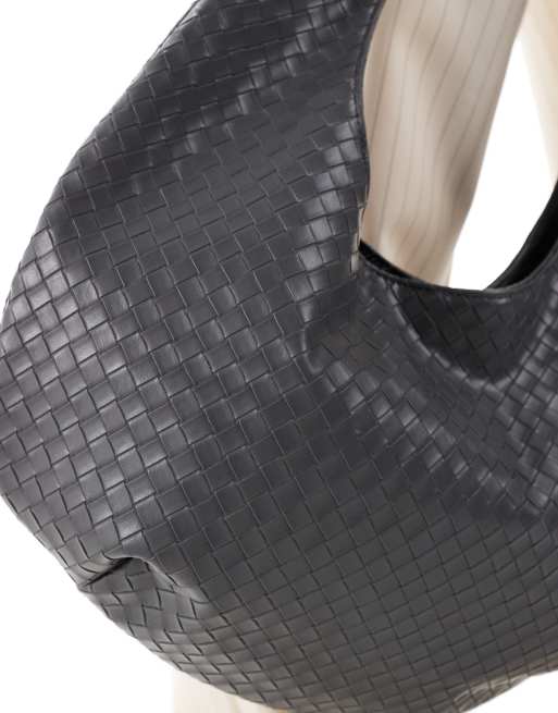Glamorous large woven shoulder bag in grey , 3 of 4