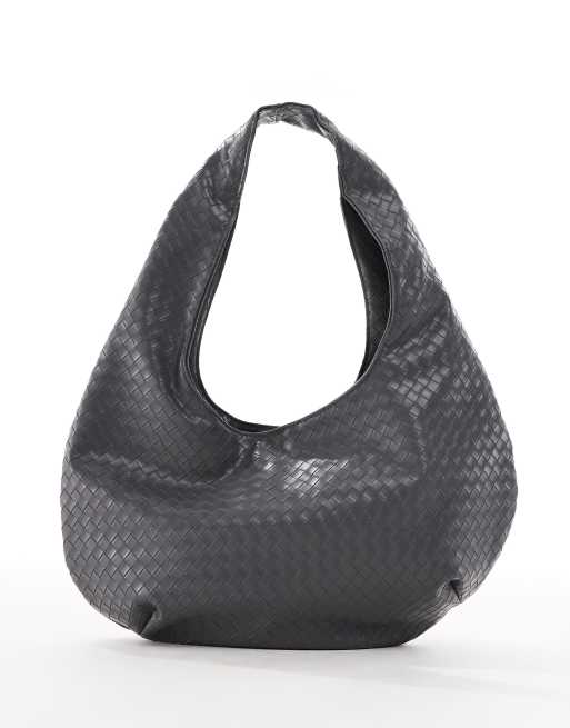 Glamorous large woven shoulder bag in grey , 4 of 4