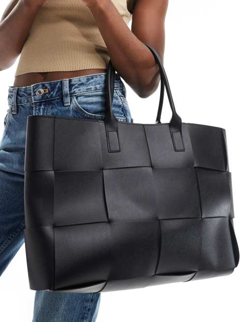 Glamorous large woven tote bag in black