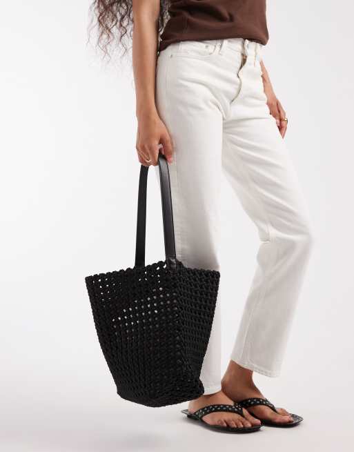 Glamorous large woven tote bag in black, 2 of 4