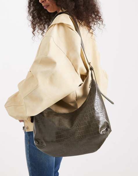 Glamorous – Lässige Schultertasche in Kroko-Khaki - view 1