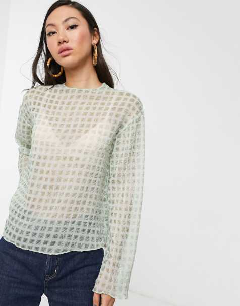 Glamorous – Lässiges, transparentes Oberteil mit kleinem Karomuster