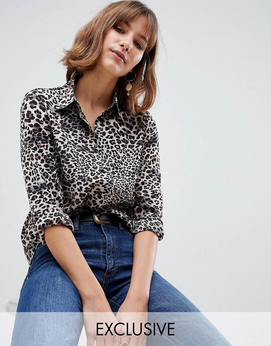 Glamorous – Leopardmönstrad blus med ledig passform-Brun
