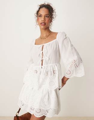Glamorous Lightweight Broderie Cutwork Tie Front Blouse