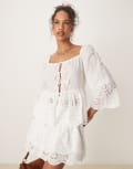 [Glamorous] Glamorous lightweight broderie cutwork tie front blouse in white (part of a set) 8 WHITE