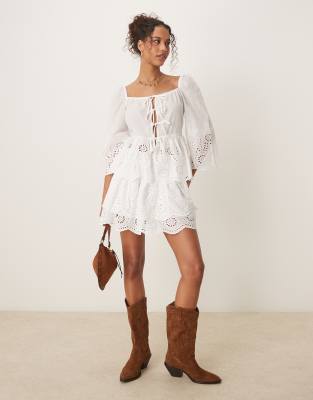 Shop Glamorous Lightweight Broderie Cutwork Tie Front Blouse