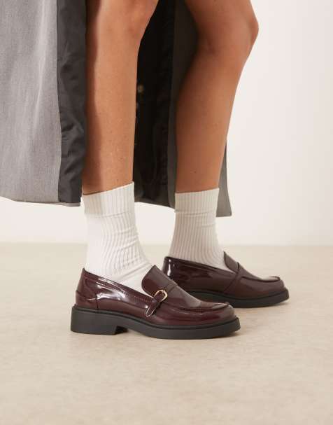 Glamorous loafers with buckle details in burgundy - view 1