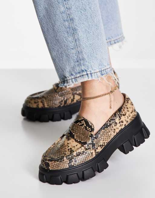 Glamorous – Loafersy na grubej podeszwie z naturalnym wzorem skóry węża