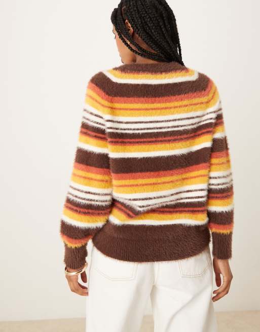 Glamorous – Lockerer Oversize-Strickpullover in Braun und Orange gestreift, 3 von 4