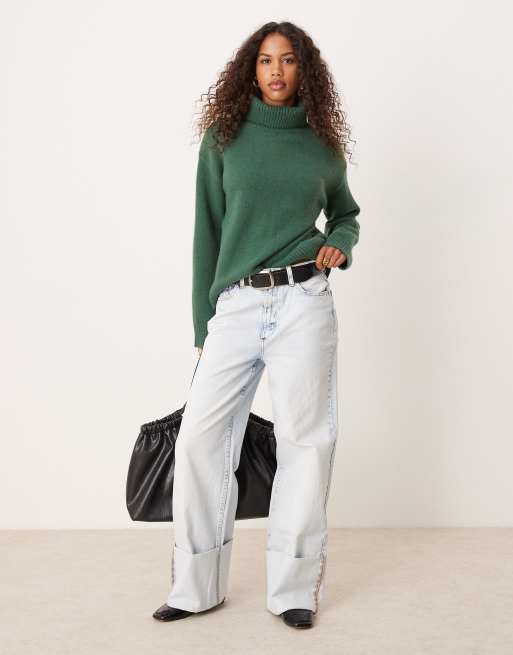 Glamorous – Lockerer Strickpullover in Schulgrün mit Rollkragen ASOS