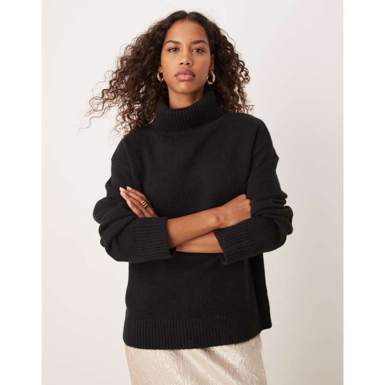 Glamorous – Lockerer Strickpullover in Schwarz mit Rollkragen