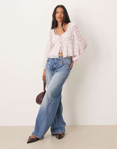 Glamorous Lond sleeves tops in pink watercolour floral - view 1