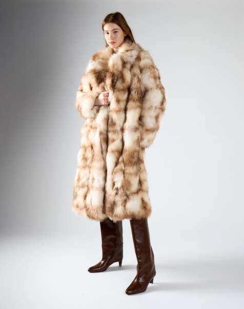 Glamorous Long faux fur coat in cream multi fur - view 1