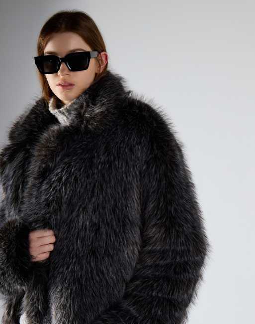 Glamorous Long faux fur coat in dark grey tipped fur, 4 of 4