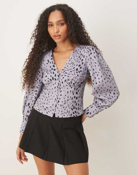 Glamorous Long sleeve blouse in dusty lilac dalmatian - view 1
