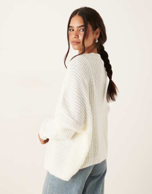 Glamorous Long sleeve cardigan in off white, 3 of 4