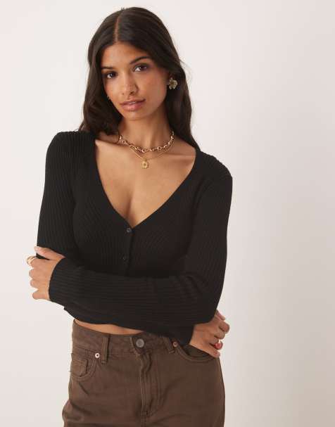 Glamorous long sleeve crop cardigan in black