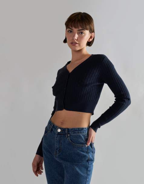 Glamorous Long sleeve crop cardigan in navy
