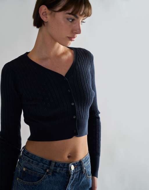 Glamorous Long sleeve crop cardigan in navy, 2 of 4