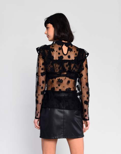 Glamorous Long  sleeve lace top in black