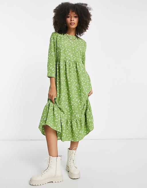 knee length dresses for ladies Smocked Floral Maxi Dress S/M OMNIA
